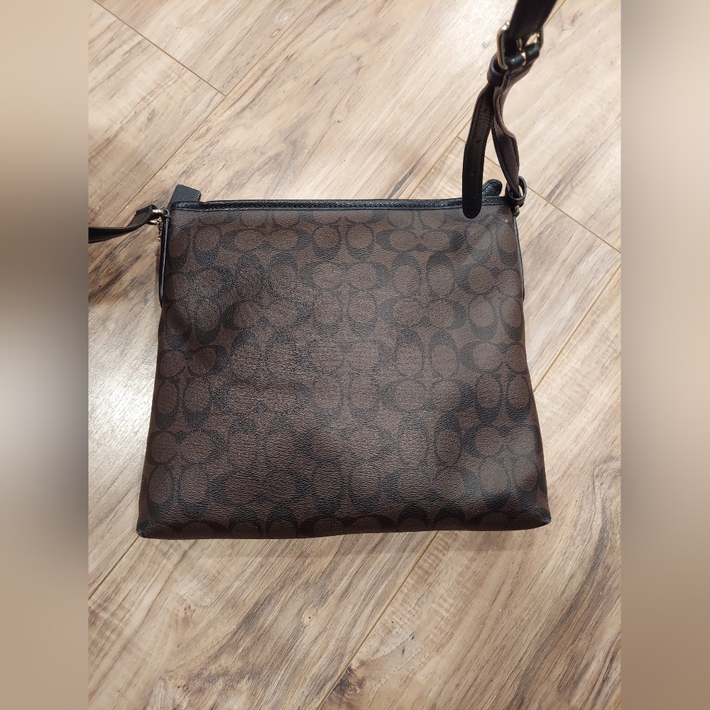 Coach Signature File Bag In Brown Coated Canvas with Black Leather Trim. EUC - Picture 5 of 13
